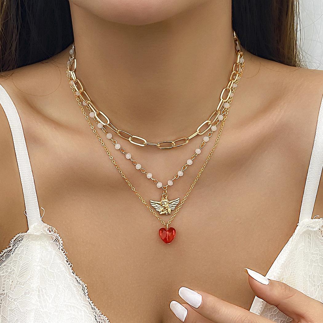 Accessories, Sweet Angel Cross Chain Necklace, Contrast Color Imitation Crystal Heart Multi-layer Necklace for Women
Accessories, Sweet Angel Cross Chain Necklace, Contrast Color Imitation Crystal Heart Multi-layer Necklace for Women