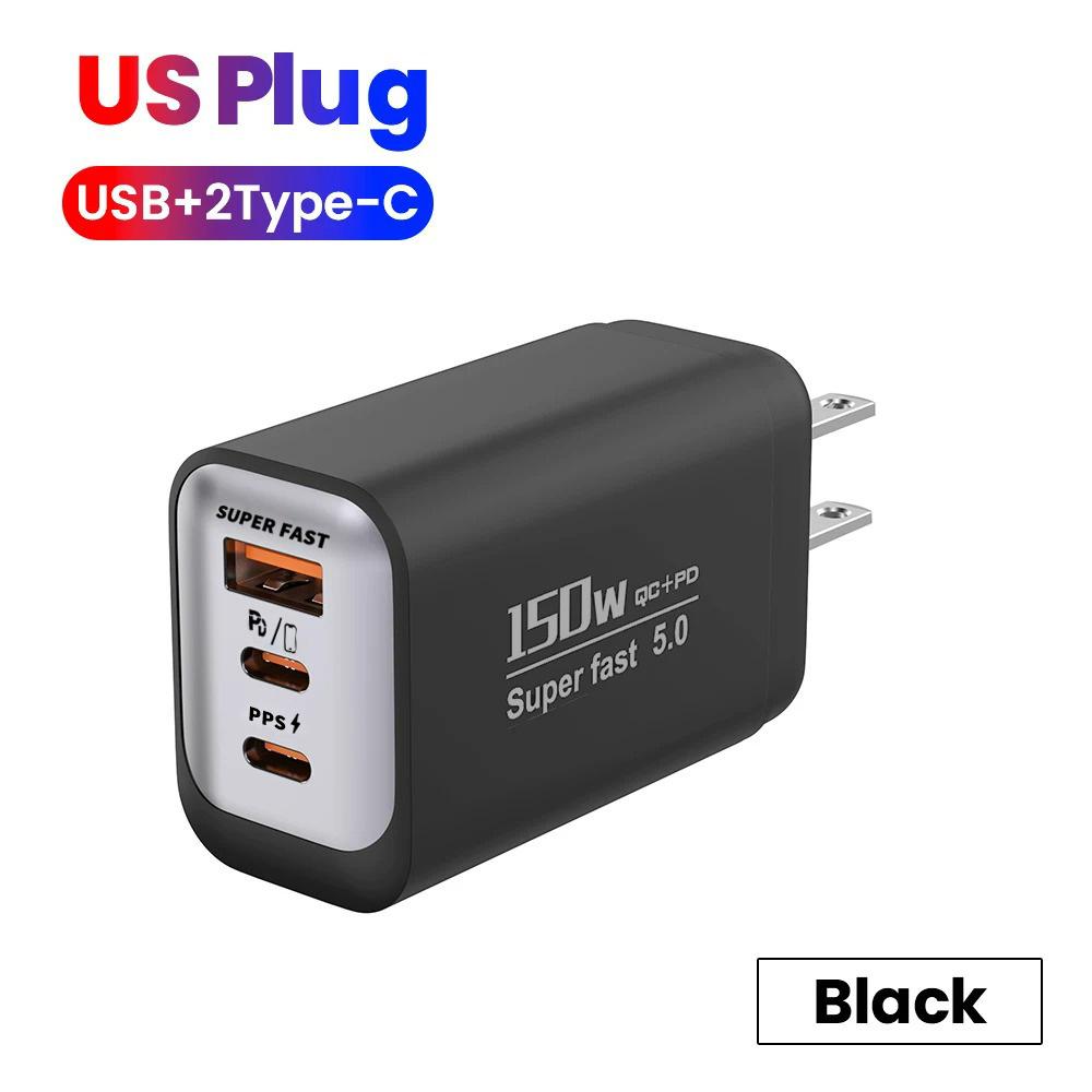150W Super Fast USB Type C Charger Dual PD QC3.0 3 Port EU/US/UK Plug Wall Adapter for iPhone Samsung Xiaomi Phone USB C Charger Black US
150W Super Fast USB Type C Charger Dual PD QC3.0 3 Port EU/US/UK Plug Wall Adapter for iPhone Samsung Xiaomi Phone USB C Charger Black US