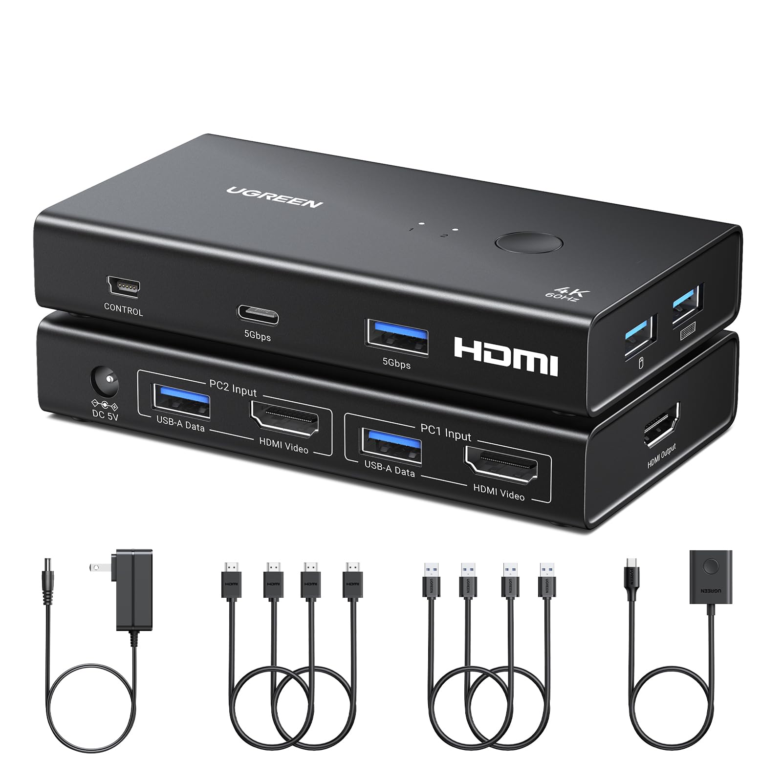 UGREEN HDMI KVM Switcher 2 Inputs 1 Output 1 Monitor 2 PCs Ports Share Monitor for 2 PCs 2 HDMI Cables 2 USB Power Adapter Controller Included 4K@60Hz чорний
UGREEN HDMI KVM Switcher 2 Inputs 1 Output 1 Monitor 2 PCs Ports Share Monitor for 2 PCs 2 HDMI Cables 2 USB Power Adapter Controller Included 4K@60Hz чорний