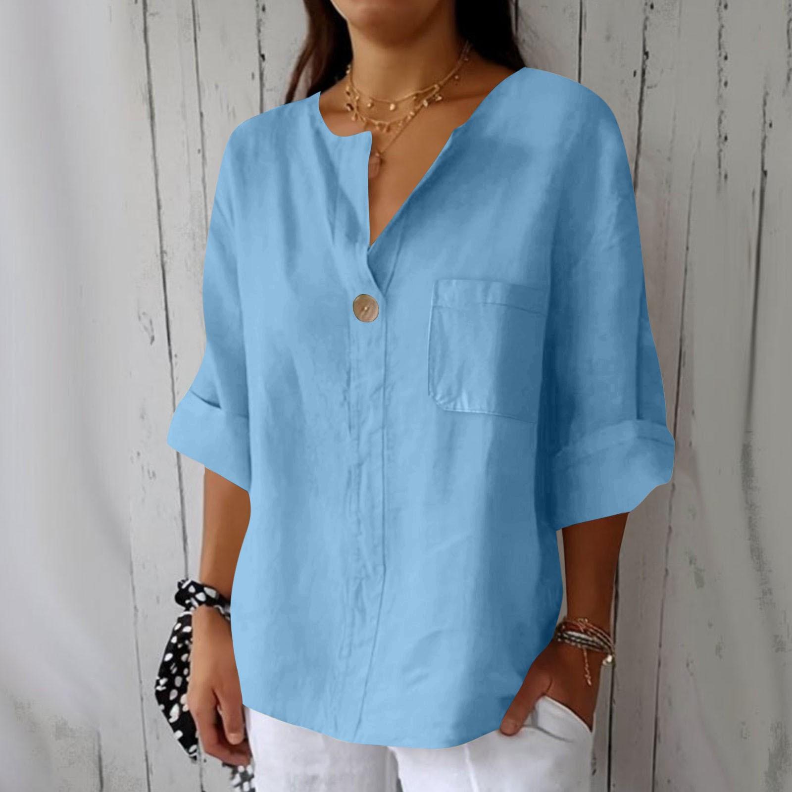 Women s Fashion Casual V-Neck Buttoned Seven-Point Sleeve Cotton Linen Top L
Women s Fashion Casual V-Neck Buttoned Seven-Point Sleeve Cotton Linen Top L
