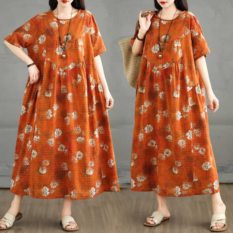 Summer Retro Cotton and Linen Round Neck Short Sleeved Dress, Women s Loose Letter Skirt L помаранчевий
Summer Retro Cotton and Linen Round Neck Short Sleeved Dress, Women s Loose Letter Skirt L помаранчевий