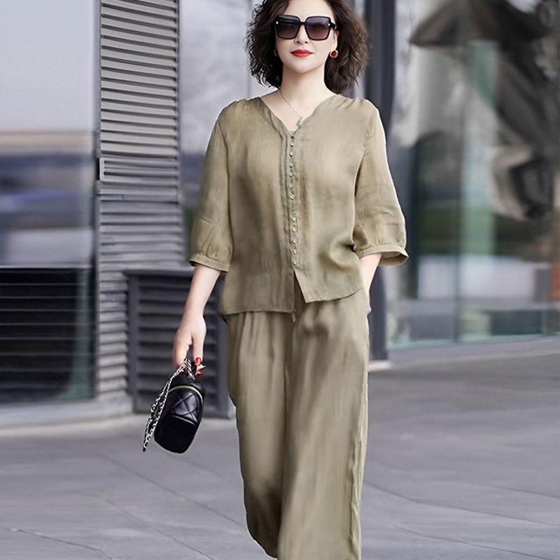 Летний женский костюм из ледяного шелка, хлопка и льна, повседневный, в западном стиле, для молодых и женщин среднего возраста, больших размеров, брюки гаремы, комплект из двух предметов Olive green XL (recommendation 57.50kg -65.00kg)
Летний женский костюм из ледяного шелка, хлопка и льна, повседневный, в западном стиле, для молодых и женщин среднего возраста, больших размеров, брюки гаремы, комплект из двух предметов Olive green XL (recommendation 57.50kg -65.00kg)