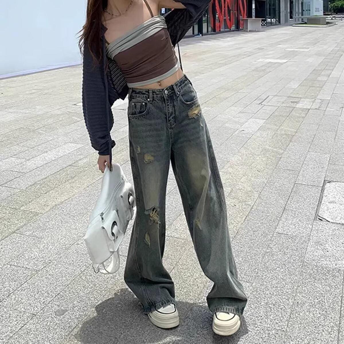 Брюки с высокой посадкой, свободного кроя, в стиле ретро, с широкими штанинами, потертые и рваные - Лето 2025, корейский стиль 2XL синий
Брюки с высокой посадкой, свободного кроя, в стиле ретро, с широкими штанинами, потертые и рваные - Лето 2025, корейский стиль 2XL синий