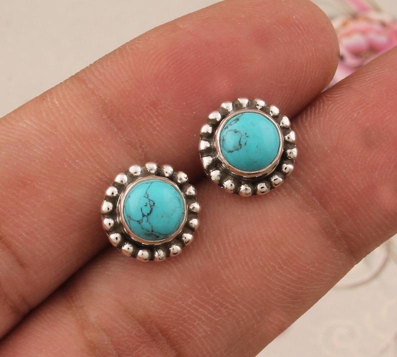Solid 925 Sterling Silver Round Turquoise Gemstone Stud Earrings Handmade Jewelry Minimalist Jewelry
Solid 925 Sterling Silver Round Turquoise Gemstone Stud Earrings Handmade Jewelry Minimalist Jewelry