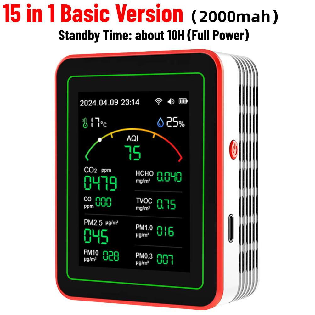 Air Quality Detector Tuya WiFi 15 in 1 Air Quality Tester Temperature Humidity Meter APP Control CO/CO2/HCHO/TVOC/AQI/PM2.5/PM10
Air Quality Detector Tuya WiFi 15 in 1 Air Quality Tester Temperature Humidity Meter APP Control CO/CO2/HCHO/TVOC/AQI/PM2.5/PM10