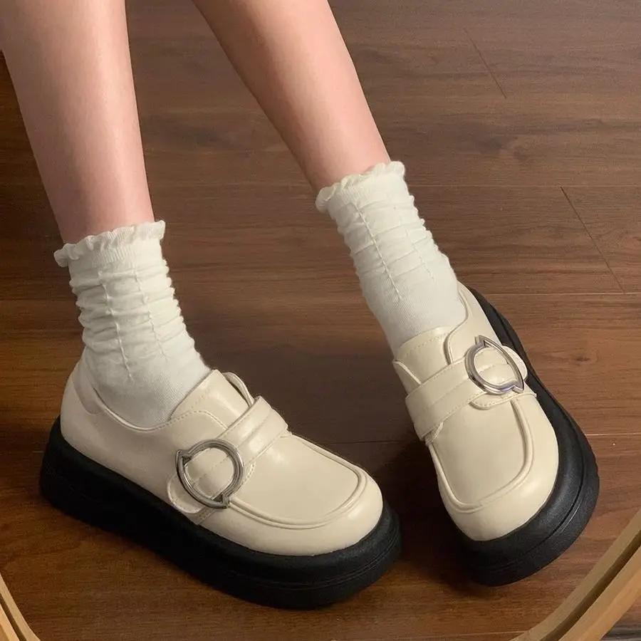 Женские туфли лоферы с круглым носком на среднем каблуке, женские туфли-лодочки на платформе, модная нескользящая обувь из натуральной кожи, элегантное платье Y2k 40