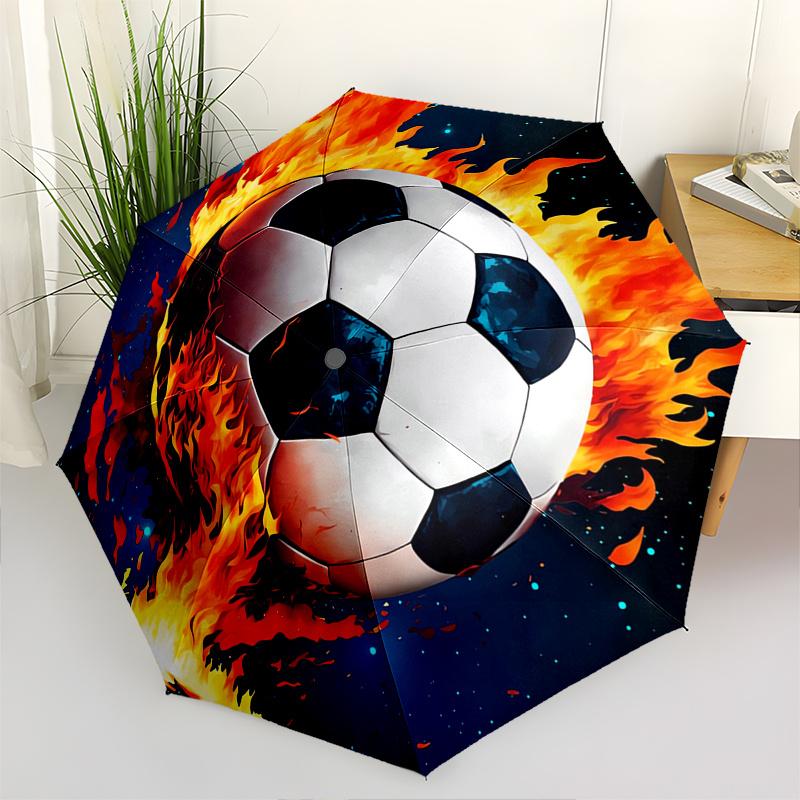 Soccer Ball, Flames Automatic folding umbrella simple eight rib design, bright color pattern, durable iron frame, ideal for travel and outd
Soccer Ball, Flames Automatic folding umbrella simple eight rib design, bright color pattern, durable iron frame, ideal for travel and outd
