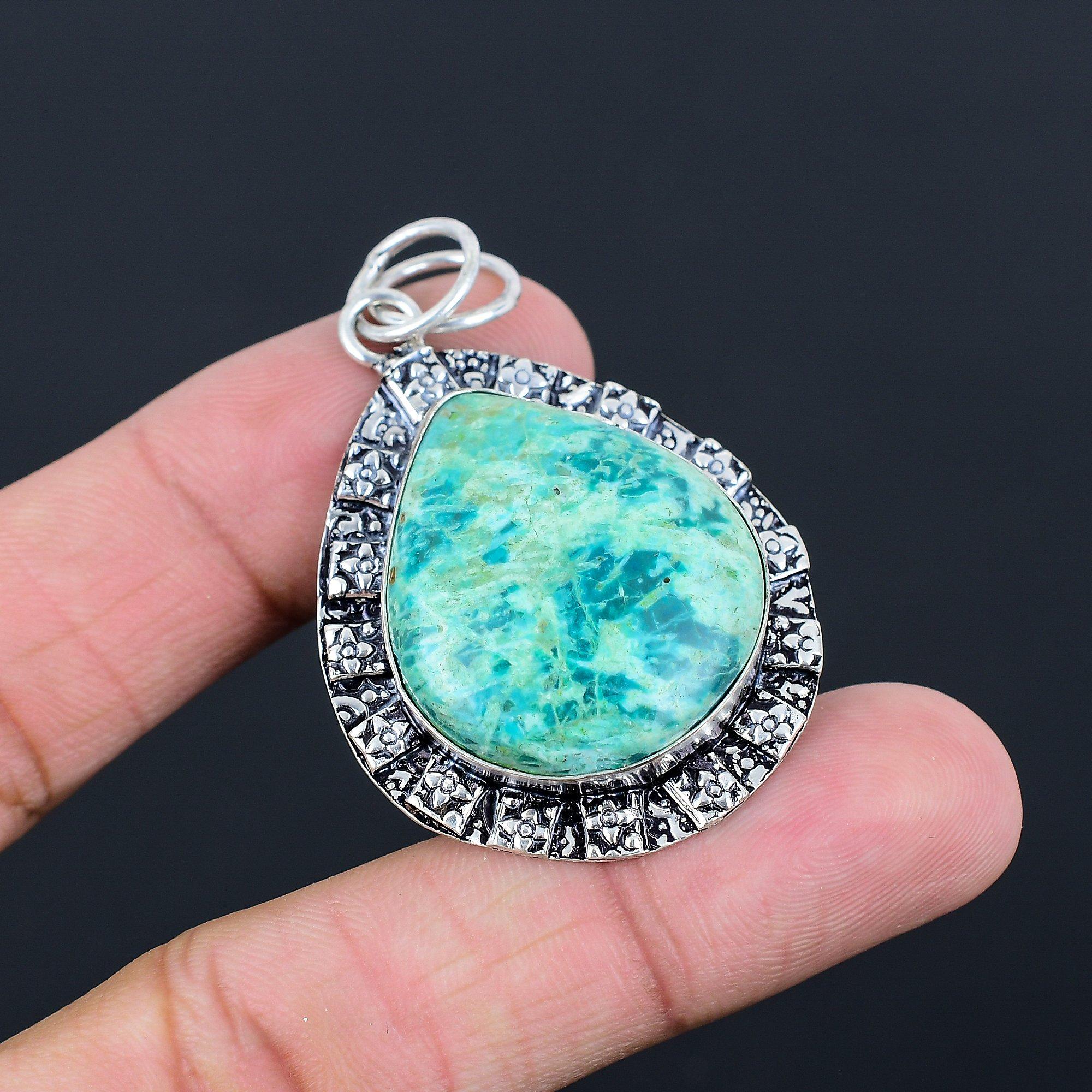 Mothers day Sale Pear Natural Chrysocolla Sterling Silver Anniversary Pendant
Mothers day Sale Pear Natural Chrysocolla Sterling Silver Anniversary Pendant