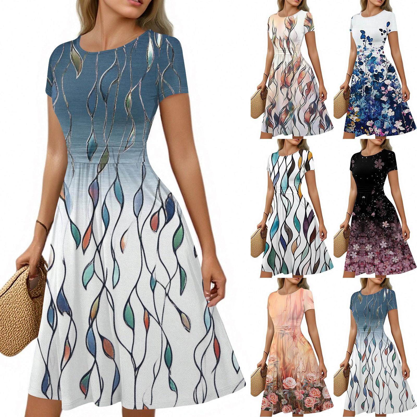 Women s Casual Fashion Round Neck Pleated Short Sleeve Retro Floral A-Line Midi Dress S білий
Women s Casual Fashion Round Neck Pleated Short Sleeve Retro Floral A-Line Midi Dress S білий