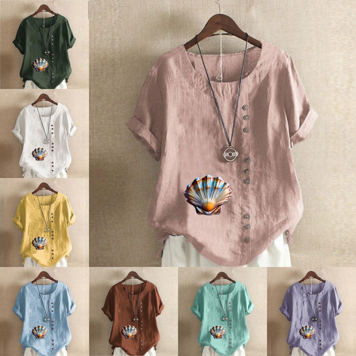 Women s Fashion Round Neck Short Sleeve T-shirt Casual Cotton Linen Graphic Shirt Leisure Loose Shell Prined Summer Blouse Tops
Women s Fashion Round Neck Short Sleeve T-shirt Casual Cotton Linen Graphic Shirt Leisure Loose Shell Prined Summer Blouse Tops