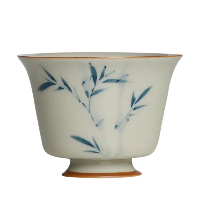 1 шт. Китайская антикварная керамическая чашка для чая ручной работы с узором из бамбуковых листьев, фарфоровая чашка для чая, бытовая чайная утварь, чашка Master Cup 40 мл 6x4.4cm 40ml