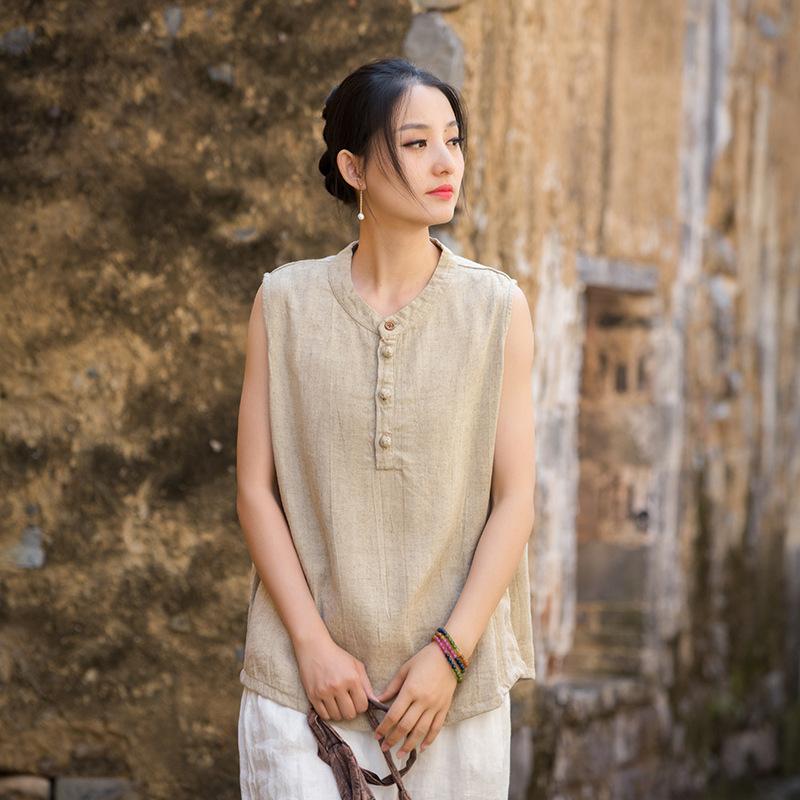 Johnature Women Solid Color Tops Stand Sleeveless Button Cloths Summer Women Chinese Style Tops One Size
Johnature Women Solid Color Tops Stand Sleeveless Button Cloths Summer Women Chinese Style Tops One Size