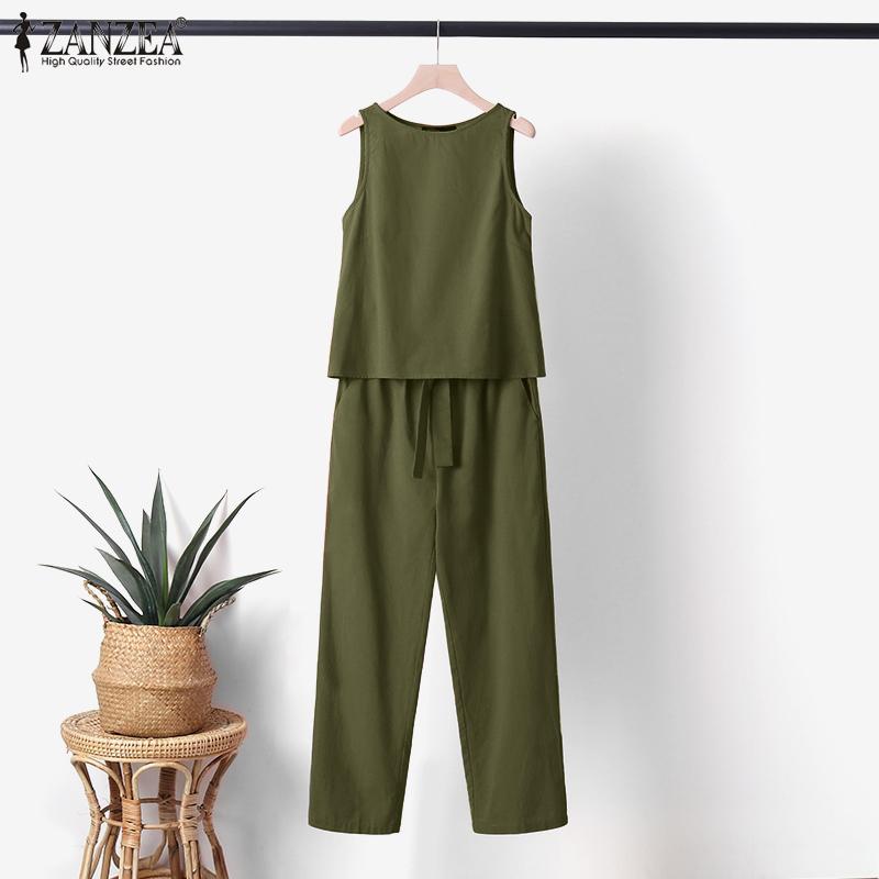 ZANZEA Летние хлопковые наряды Танк Топ и брюки Повседневный костюм Две части Комплект 
ZANZEA Летние хлопковые наряды Танк Топ и брюки Повседневный костюм Две части Комплект