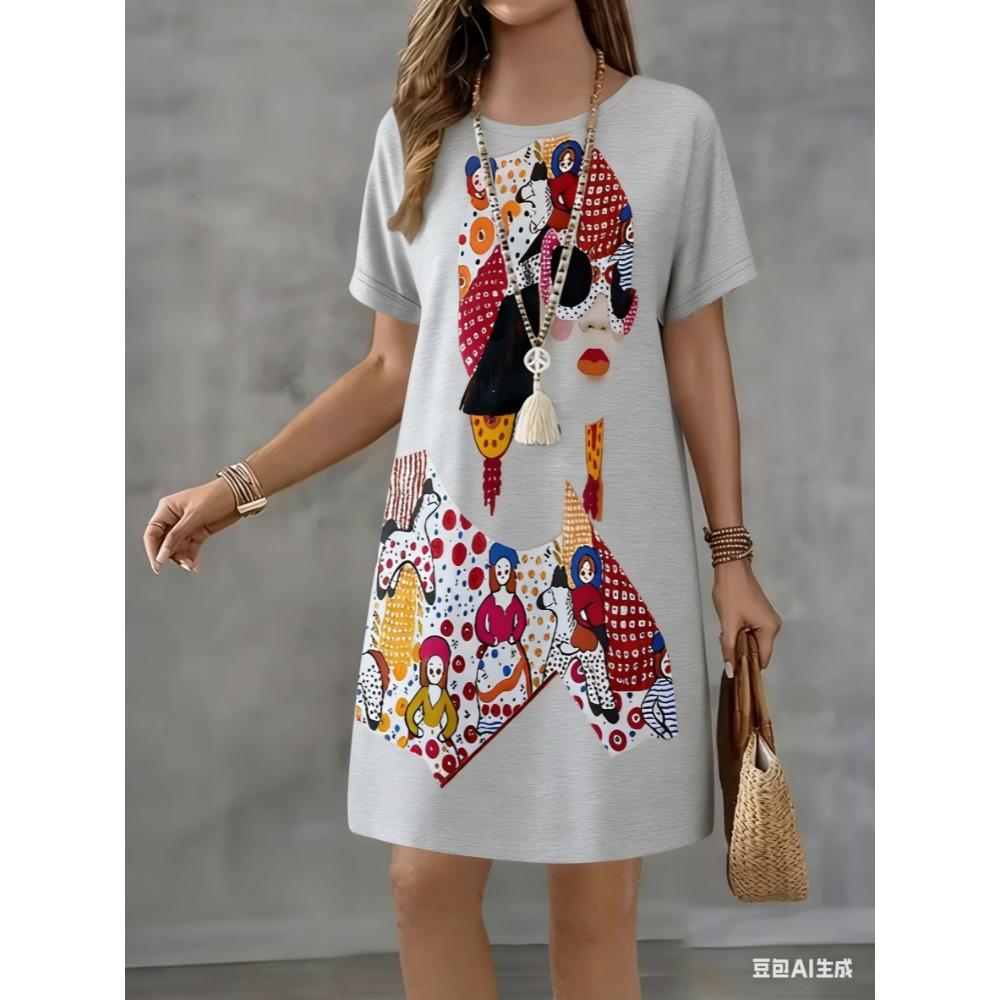 Fashionable and unique abstract women s multi-color printed dress, summer short-sleeved round-neck casual mini skirt XL
Fashionable and unique abstract women s multi-color printed dress, summer short-sleeved round-neck casual mini skirt XL