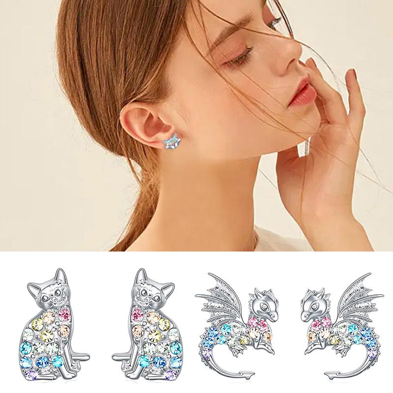 1 пара дизайнерских сережек с изображением динозавра, лисы и горного хрусталя, мультяшный декор, элегантные ювелирные изделия с изображением кота
1 пара дизайнерских сережек с изображением динозавра, лисы и горного хрусталя, мультяшный декор, элегантные ювелирные изделия с изображением кота