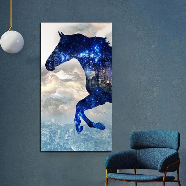 НАДЕЖНОЕ ИСКУССТВО Картина на холсте с изображением животных Абстрактная синяя голова лошади Плакаты и принты Настенные картины Гостиная Домашний декор без рамки 21*30cm