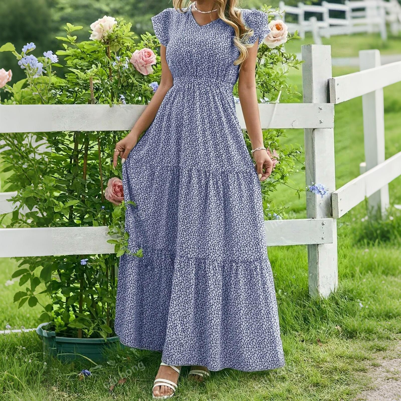 Women s V Neck High Waist Floral Print Layered Short Sleeve Dress Casual Maxi Dress for Daily Wear S синій
Women s V Neck High Waist Floral Print Layered Short Sleeve Dress Casual Maxi Dress for Daily Wear S синій