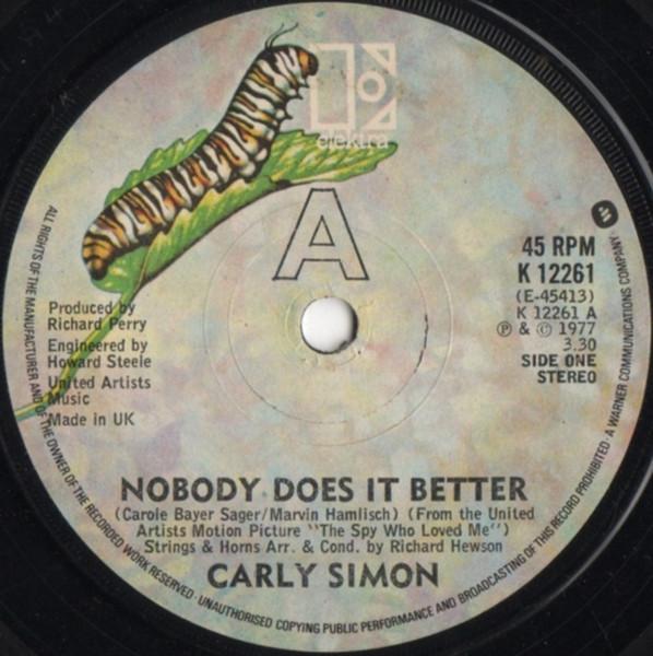 7inch Record CARLY SIMON - Nobody Does It Better K12261 Elektra 1977 UK Rock Used
7inch Record CARLY SIMON - Nobody Does It Better K12261 Elektra 1977 UK Rock Used