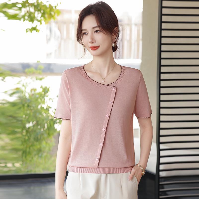 Stylish Summer Short Sleeve Knitwear for Middle-Aged Women - Ice Silk Round Neck Top XL (105-120 lbs)
Stylish Summer Short Sleeve Knitwear for Middle-Aged Women - Ice Silk Round Neck Top XL (105-120 lbs)