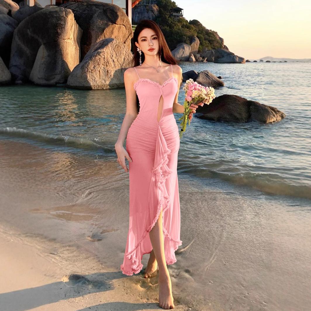 French Pure Desire Sexy Hollow Suspender Ruffle Edge Split Harpoon Tail Dress Vacation Trailing Long Dress L рожевий
French Pure Desire Sexy Hollow Suspender Ruffle Edge Split Harpoon Tail Dress Vacation Trailing Long Dress L рожевий