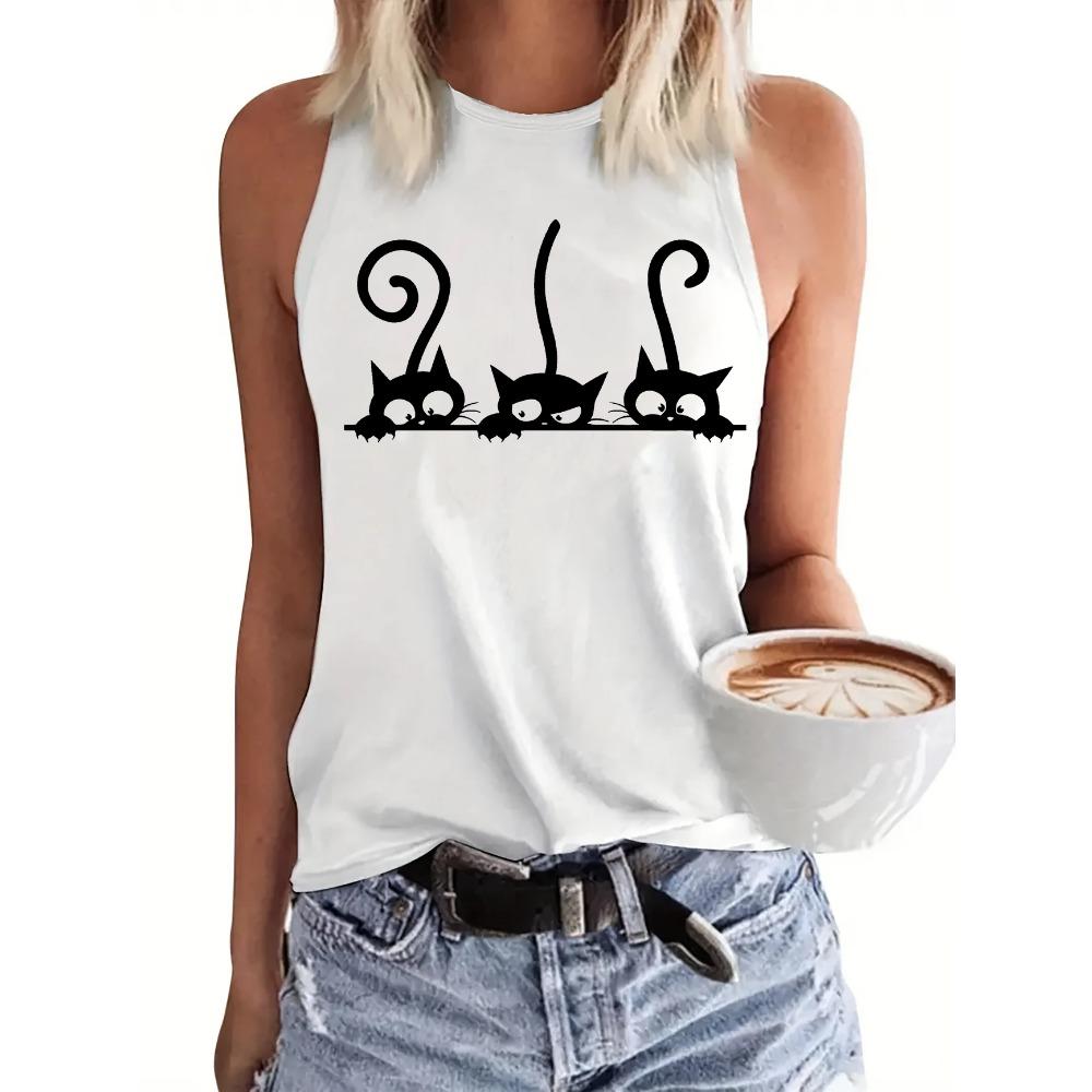 Cute T-shirt with black cat pattern printed vest XL
Cute T-shirt with black cat pattern printed vest XL