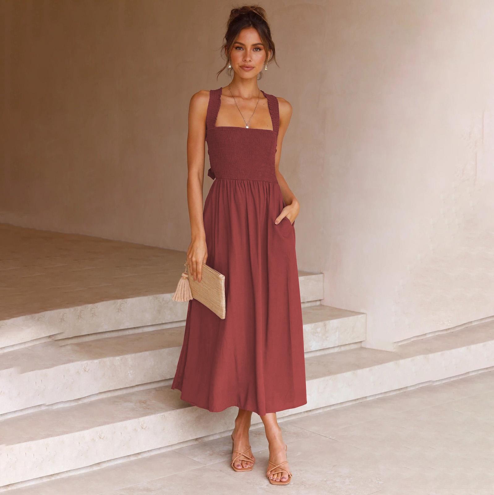 Женское весеннее облегающее платье-майка без рукавов на подтяжках, летнее повседневное платье А-силуэта с цельным воротником и открытой спиной, с высокой талией, однотонные платья S-XL L коричневый
Женское весеннее облегающее платье-майка без рукавов на подтяжках, летнее повседневное платье А-силуэта с цельным воротником и открытой спиной, с высокой талией, однотонные платья S-XL L коричневый