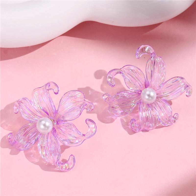 Big Flower Iris Transparent Crystal Imitation Pearl Stud Earring for Women Purple Pink Green Color Zircon Christmas Gift
Big Flower Iris Transparent Crystal Imitation Pearl Stud Earring for Women Purple Pink Green Color Zircon Christmas Gift