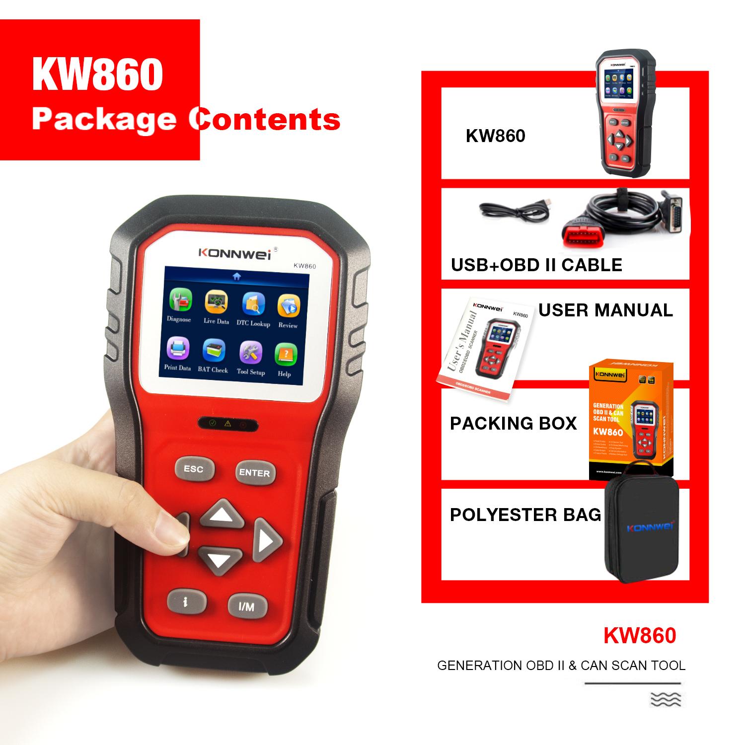 2026 KONNWEI KW860 Full Functions Obd2 Scanner Auto Read Clear Fault Code Check Engine Light Smog Test Live Data Diagnostic Tool KW860
2026 KONNWEI KW860 Full Functions Obd2 Scanner Auto Read Clear Fault Code Check Engine Light Smog Test Live Data Diagnostic Tool KW860