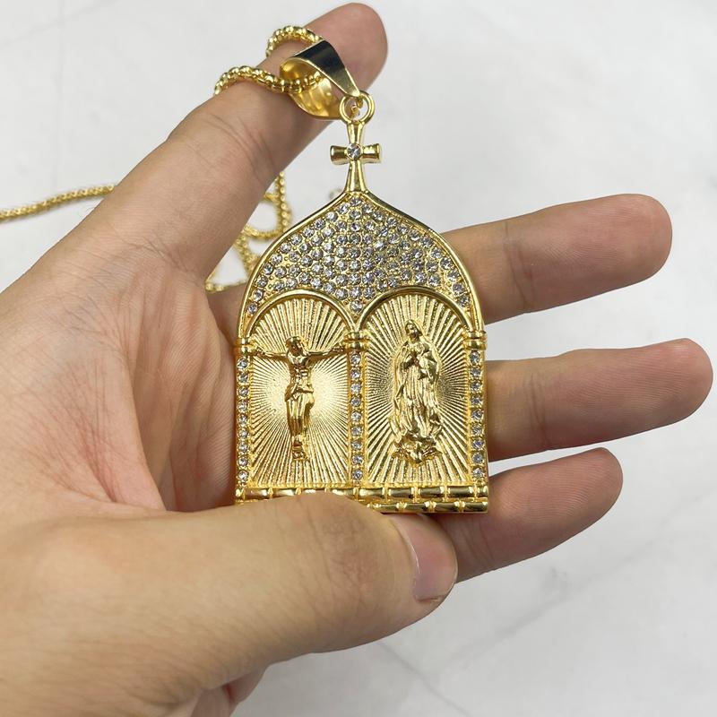 Jesus Heavenly Father Mother Holy Family Pendant with Rhinestone Catholic Necklace Christian Accessories Vintage Necklace 60cm
Jesus Heavenly Father Mother Holy Family Pendant with Rhinestone Catholic Necklace Christian Accessories Vintage Necklace 60cm