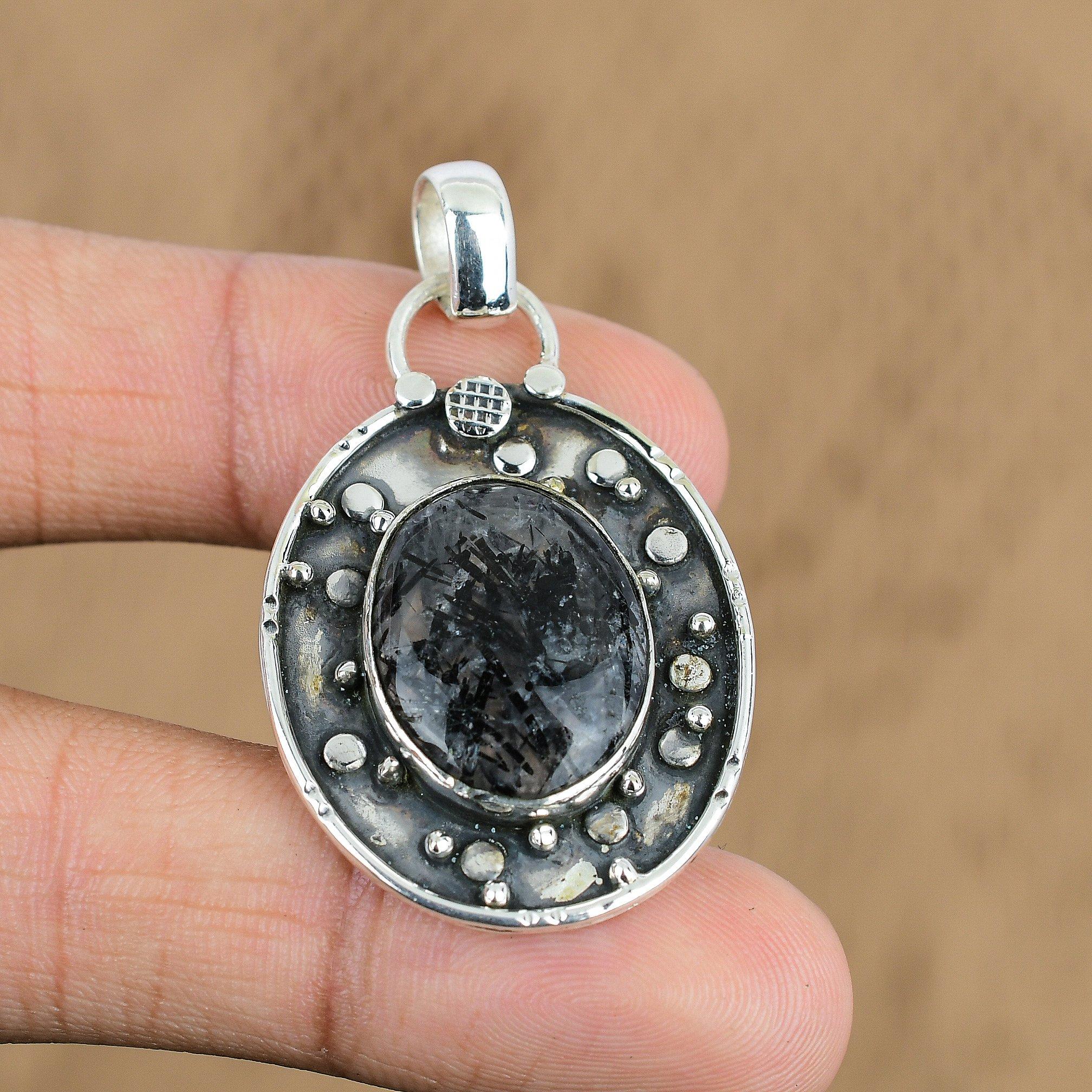 Easter Deal 925 Silver Black Rutile Stone Ethnic Trendy Anniversary Wife Pendant 
Easter Deal 925 Silver Black Rutile Stone Ethnic Trendy Anniversary Wife Pendant