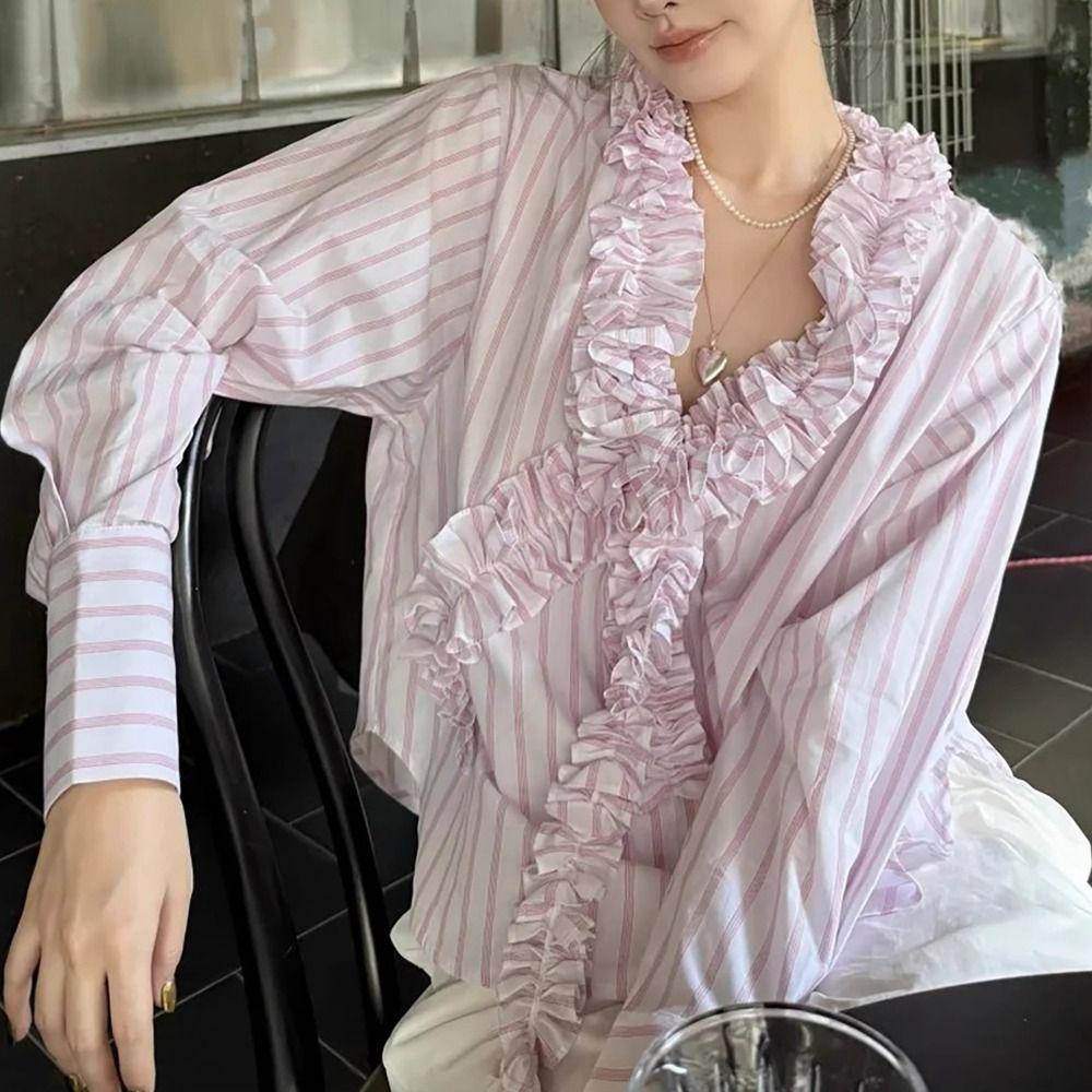 Ruffle Deep V Flouce Shirt Tassel Women Shirt Top Fashion Pink Stripe Blouse Ladies L белый/розовый
Ruffle Deep V Flouce Shirt Tassel Women Shirt Top Fashion Pink Stripe Blouse Ladies L белый/розовый