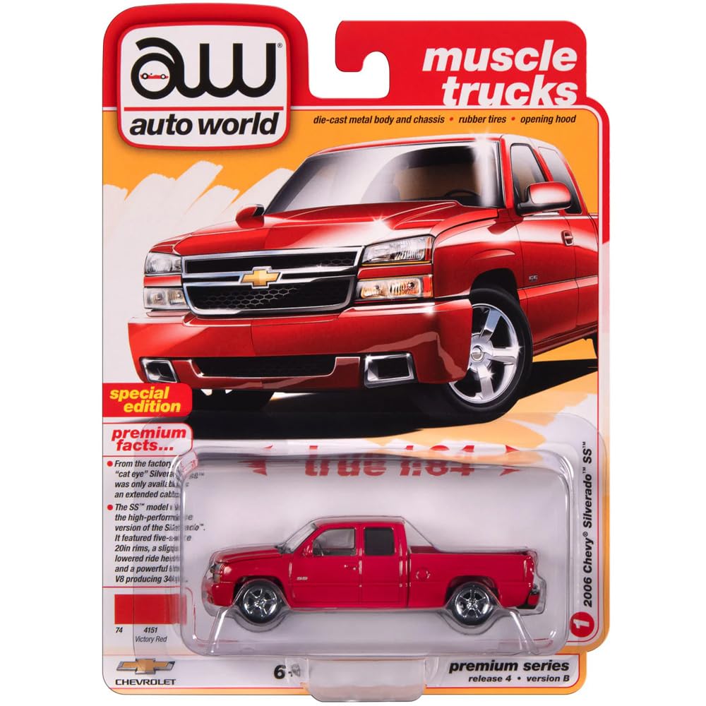 Auto World Масштаб 1:64 Премиум Выпуск 4 «2006 Chevy Silverado SS» (Победа Красный)” AWSP163-24B
Auto World Масштаб 1:64 Премиум Выпуск 4 «2006 Chevy Silverado SS» (Победа Красный)” AWSP163-24B