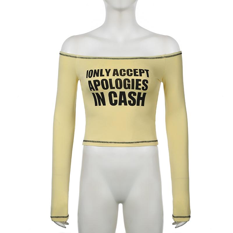 Европейский и американский осенне-зимний женский сексуальный топ-футболка с открытым плечом и принтом букв S жёлтый
Европейский и американский осенне-зимний женский сексуальный топ-футболка с открытым плечом и принтом букв S жёлтый