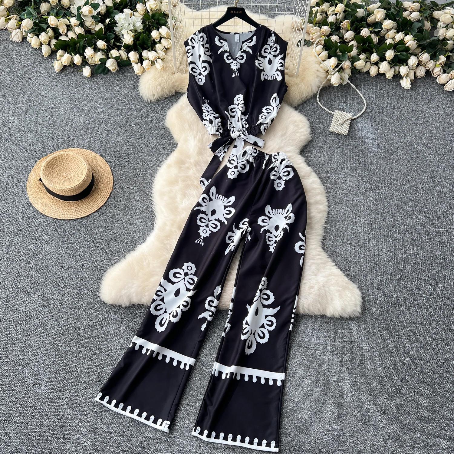 Женские шикарные комплекты из двух предметов, укороченный топ с v-образным вырезом, без рукавов, с принтом, базовые высокие брюки, модные летние комплекты One Size
Женские шикарные комплекты из двух предметов, укороченный топ с v-образным вырезом, без рукавов, с принтом, базовые высокие брюки, модные летние комплекты One Size