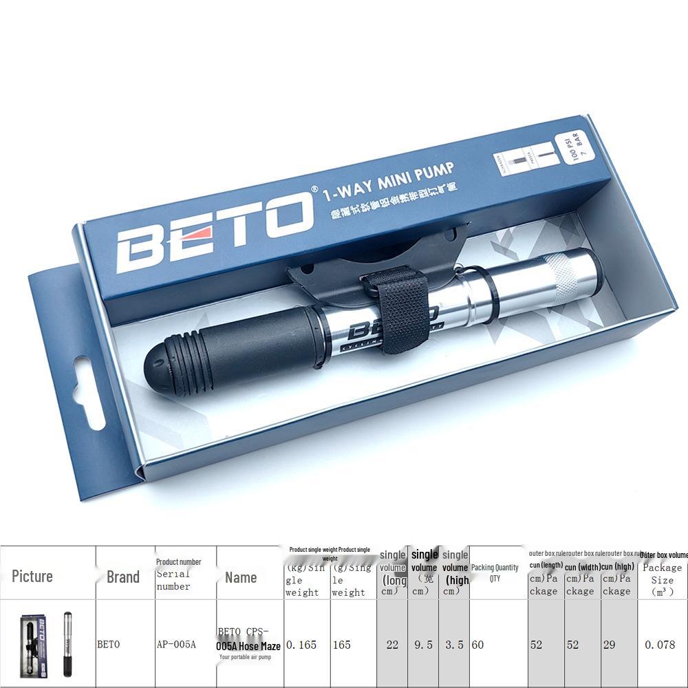 BETO Mini Portable Handheld Bicycle Pump CPS-005A for Road and Mountain Bikes
BETO Mini Portable Handheld Bicycle Pump CPS-005A for Road and Mountain Bikes