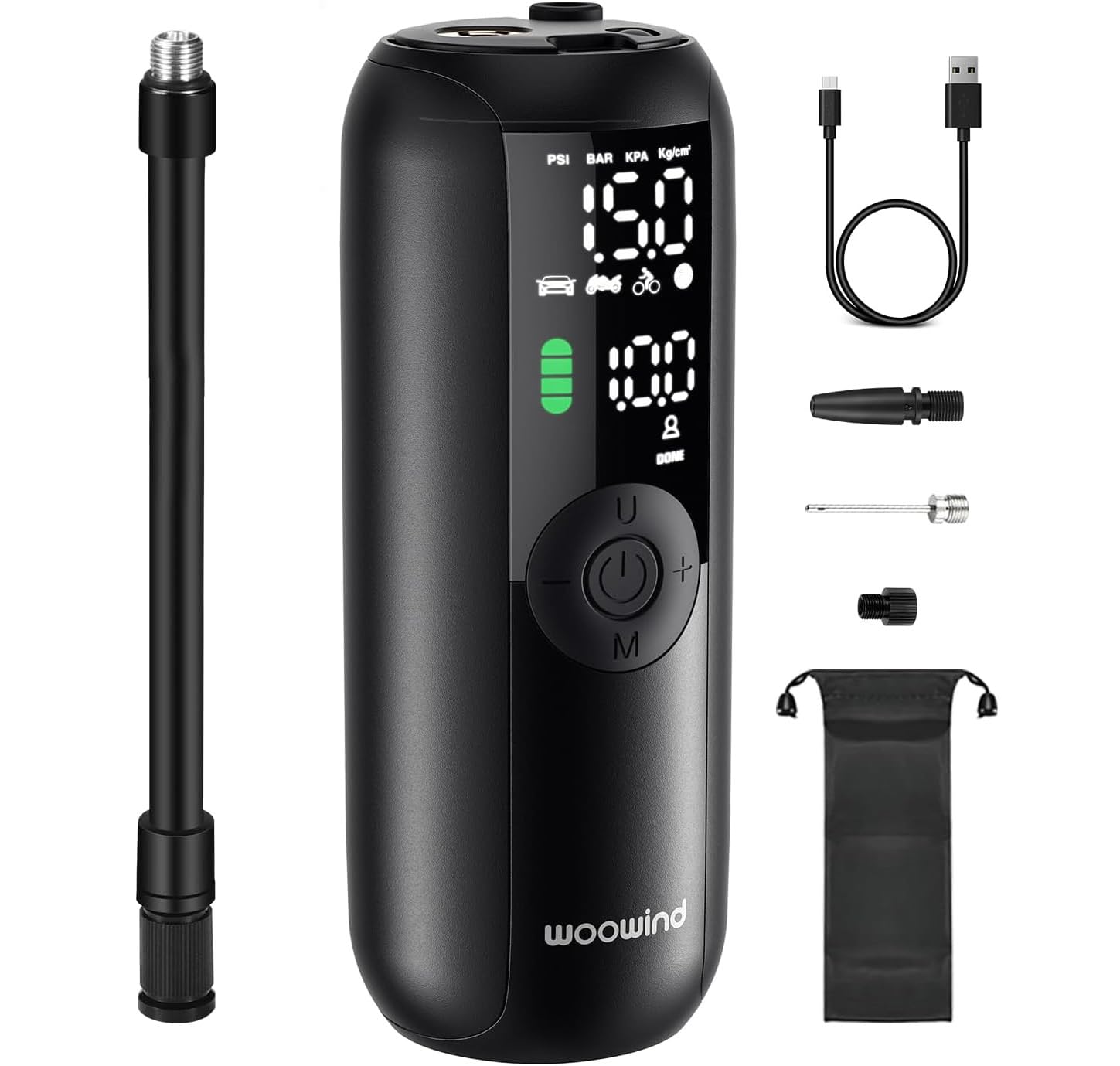 Woowind Electric Bicycle Pump for Cars, Bikes, and Motorcycles, Compatible with Ball Valves, Max Pressure 150 PSI, Cordless, Auto Shut-Off, Compatible
Woowind Electric Bicycle Pump for Cars, Bikes, and Motorcycles, Compatible with Ball Valves, Max Pressure 150 PSI, Cordless, Auto Shut-Off, Compatible