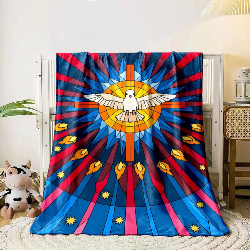 A stained-glass dove over a cross, surrounded by flames and starburst rays. for all seasons blanket lunch break throw gift 80cm x 120cm
A stained-glass dove over a cross, surrounded by flames and starburst rays. for all seasons blanket lunch break throw gift 80cm x 120cm