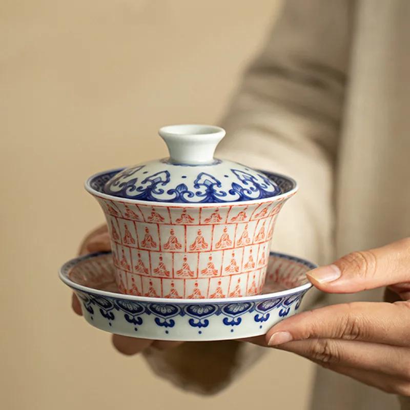 Chinese Ceramic Gaiwan Handmade Blue and White Porcelain Teacup Hand-painted Buddha Tea Bowl Beauty Tea Infuser Teaware 12x8.7cm 140ml
Chinese Ceramic Gaiwan Handmade Blue and White Porcelain Teacup Hand-painted Buddha Tea Bowl Beauty Tea Infuser Teaware 12x8.7cm 140ml