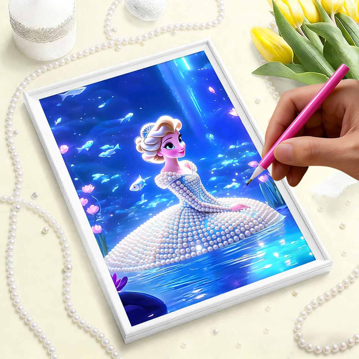 Underwater Lotus Pond Elsa Pearl-Inlaid Frameless Art | Handmade Pearl Craft, Underwater Theme, for Ocean Dreamy Home Decor & Gift Option 35x45cm
Underwater Lotus Pond Elsa Pearl-Inlaid Frameless Art | Handmade Pearl Craft, Underwater Theme, for Ocean Dreamy Home Decor & Gift Option 35x45cm