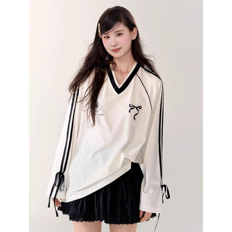 Женские футболки с длинным рукавом и V-образным вырезом, свободные, пуловер, в корейском стиле, новая осенняя мода, женский топ XL
Женские футболки с длинным рукавом и V-образным вырезом, свободные, пуловер, в корейском стиле, новая осенняя мода, женский топ XL