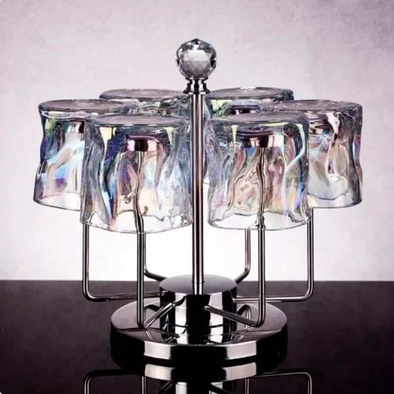 Iridescent Glass Twist Cup Set with Rotating Holder
Iridescent Glass Twist Cup Set with Rotating Holder