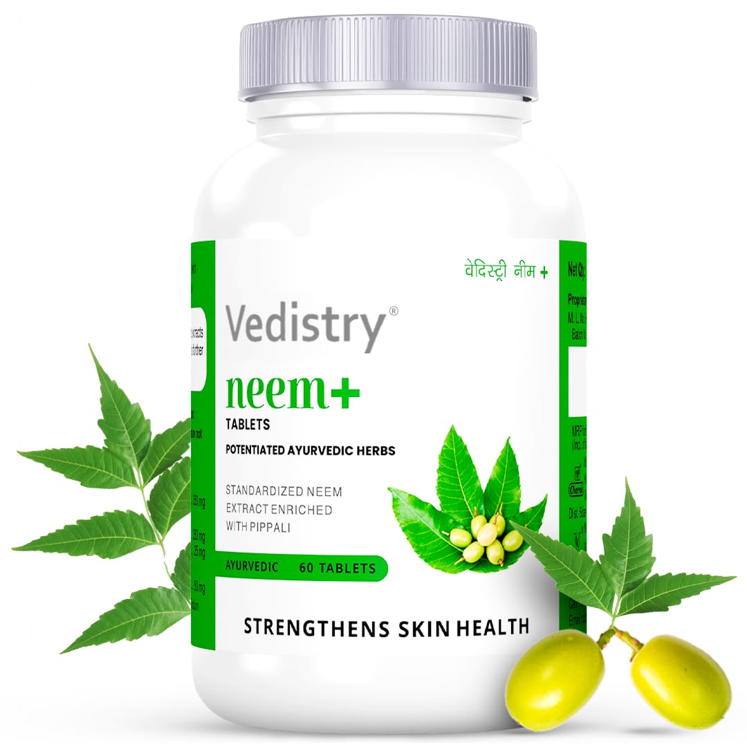 Vedistry Neem+ Ayurvedic Tablets for Skin & Blood Purifier | Detox, Immunity & Clear Healthy Skin – 60 Tablets Pack of 1
Vedistry Neem+ Ayurvedic Tablets for Skin & Blood Purifier | Detox, Immunity & Clear Healthy Skin – 60 Tablets Pack of 1