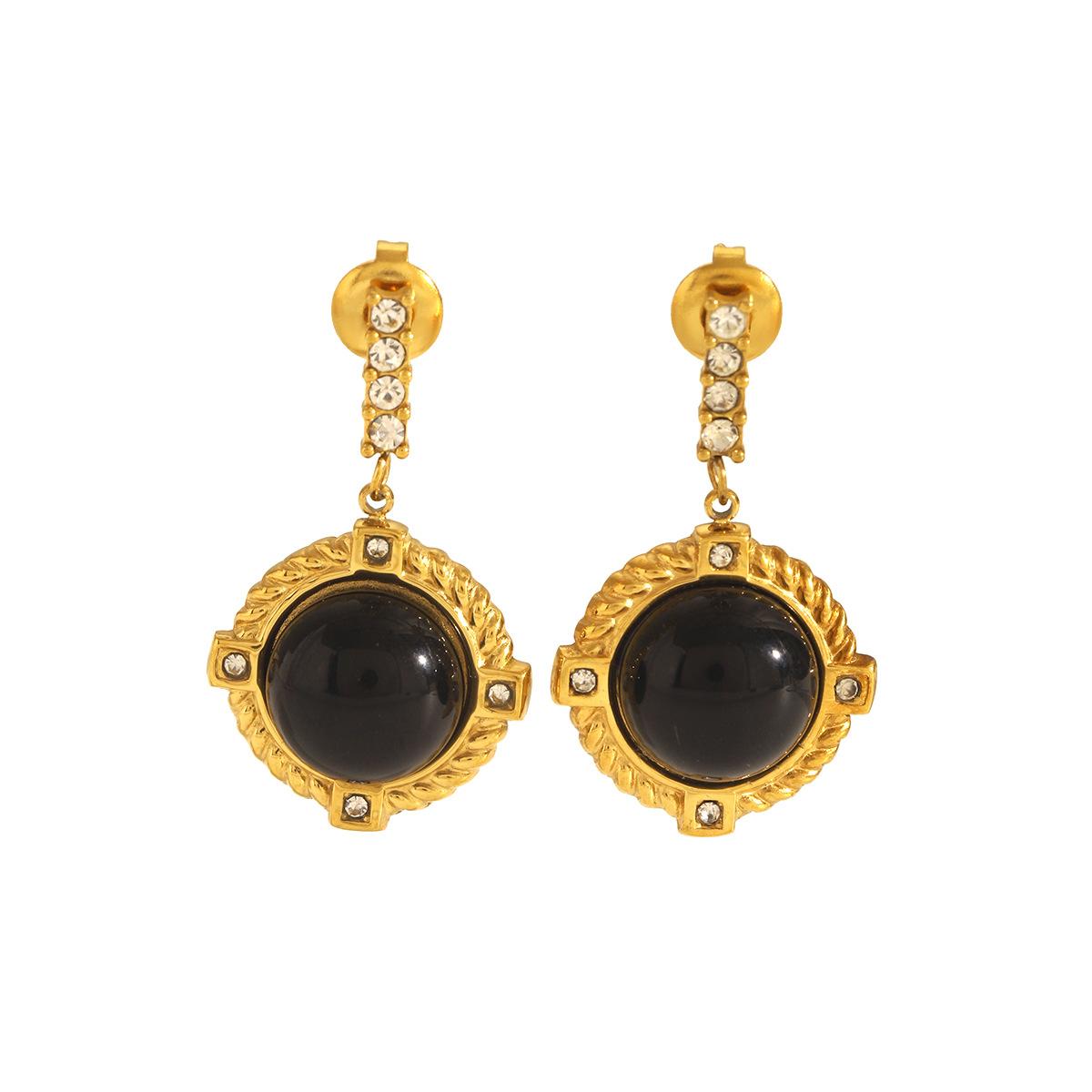 French Retro Style Obsidian 18K Gold Stainless Steel Earrings, Diamond-set Studs, Stylish and Elegant Women s Ear Jewelry
French Retro Style Obsidian 18K Gold Stainless Steel Earrings, Diamond-set Studs, Stylish and Elegant Women s Ear Jewelry