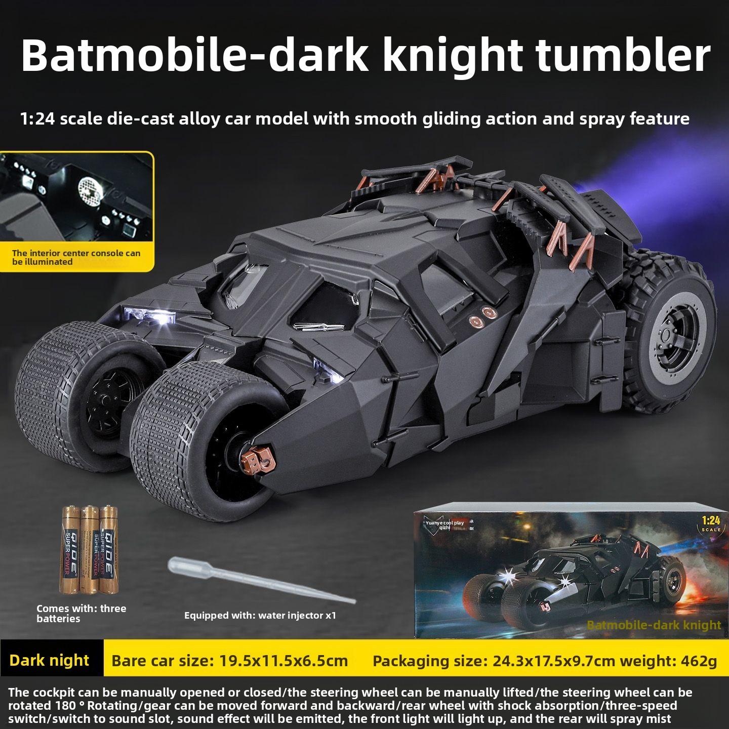 Alloy Die-cast 1:24 Batmobile Tumbler Sound Light Sprayable Model Car Toy, Perfect Birthday Gift for Kids Boys
Alloy Die-cast 1:24 Batmobile Tumbler Sound Light Sprayable Model Car Toy, Perfect Birthday Gift for Kids Boys