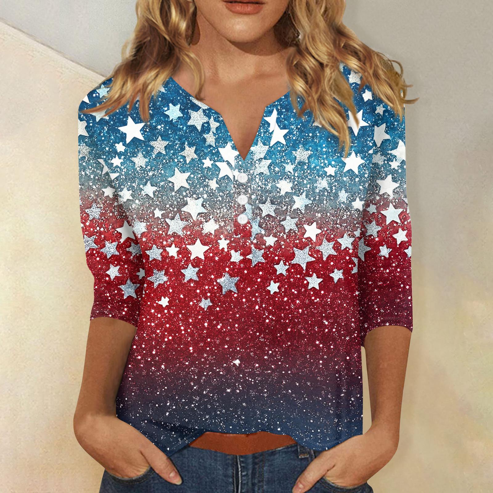 Women s T Shirt Independence Day Print Button 3/4 Sleeve Daily Weekend Fashion Basic V- Neck Regular Top L синий
Women s T Shirt Independence Day Print Button 3/4 Sleeve Daily Weekend Fashion Basic V- Neck Regular Top L синий