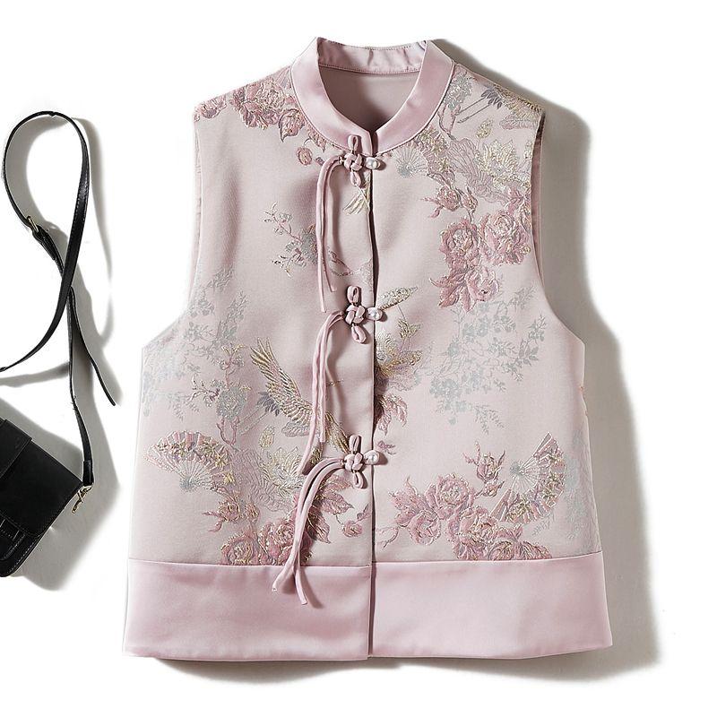 Satin Poplin Silk Is Expensive, Small Stand Collar Buckle Vest! Women s Gold Velvet Flocking Three-Dimensional Pattern Spring and Autumn Coat Pink L
Satin Poplin Silk Is Expensive, Small Stand Collar Buckle Vest! Women s Gold Velvet Flocking Three-Dimensional Pattern Spring and Autumn Coat Pink L