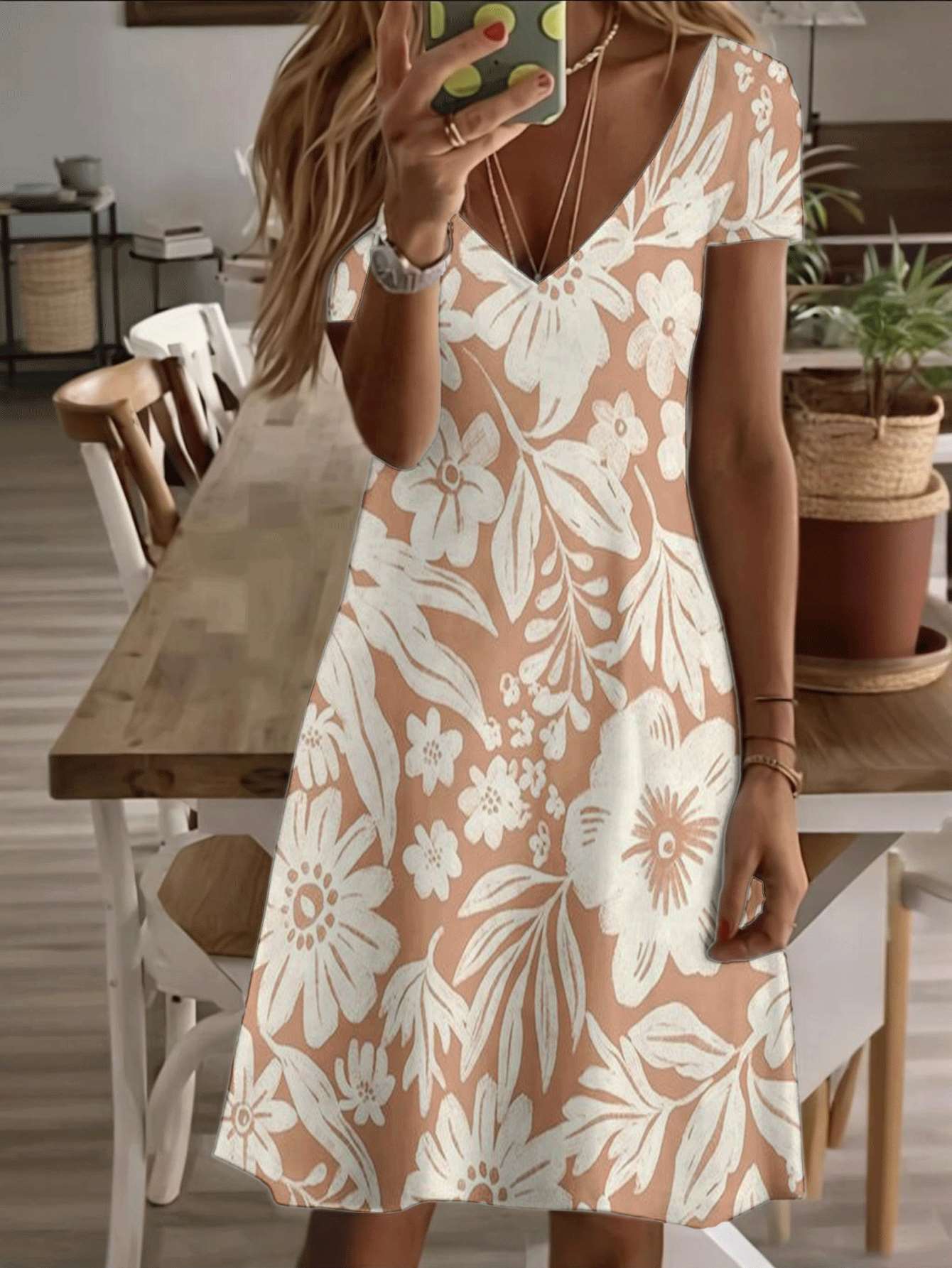 Vneck shortsleeve midi dress floral women dress beige white flower pattern 3D premium print durable and breathable fabric elegant casual fashion s 2XL дубильная кора
Vneck shortsleeve midi dress floral women dress beige white flower pattern 3D premium print durable and breathable fabric elegant casual fashion s 2XL дубильная кора
