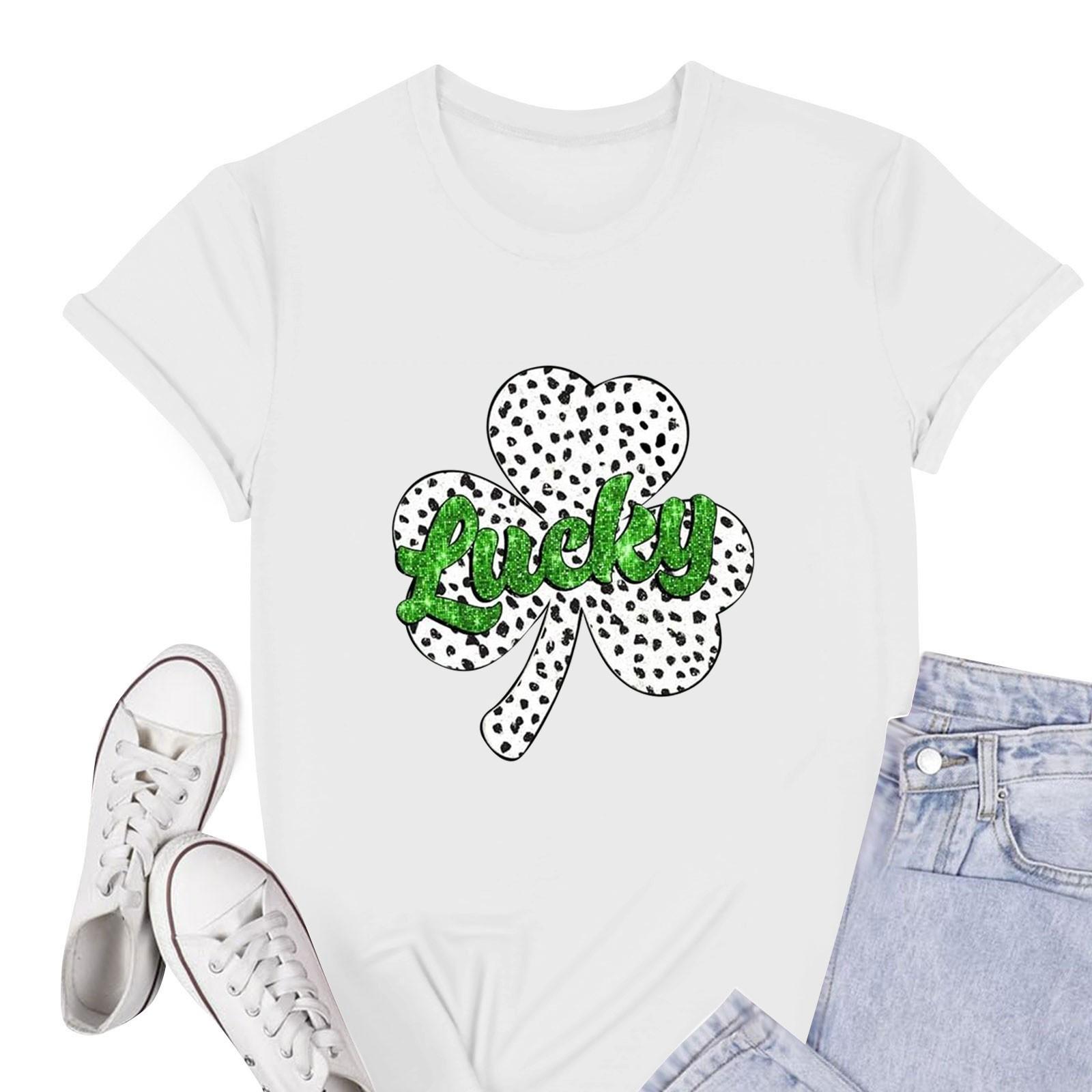 Женская повседневная мода с круглым вырезом и коротким рукавом. Футболка с принтом ко Дню Святого Патрика, топ-пуловер XL белый
Женская повседневная мода с круглым вырезом и коротким рукавом. Футболка с принтом ко Дню Святого Патрика, топ-пуловер XL белый