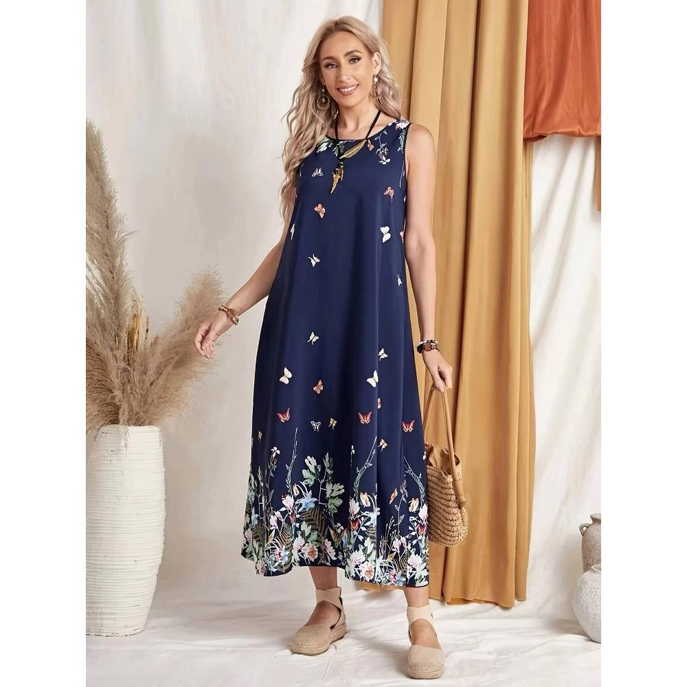 Midi Dress Spring Summer Women Navy Blue Butterfly Floral Print Sleeveless Casual Elegant Vacation Beach Daily Party Dress S
Midi Dress Spring Summer Women Navy Blue Butterfly Floral Print Sleeveless Casual Elegant Vacation Beach Daily Party Dress S