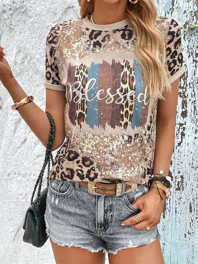 Urban Fashion Women s Leopard-print Short-sleeved Top Summer Daily Casual Women s Crew-neck T-shirt Outdoor Street Elegant Top S
Urban Fashion Women s Leopard-print Short-sleeved Top Summer Daily Casual Women s Crew-neck T-shirt Outdoor Street Elegant Top S